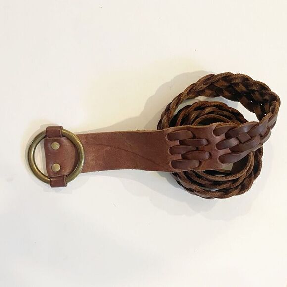 VTG J Crew Braided Leather Belt Brown Size L Boho Cowgirl Festival - Picture 2 of 9